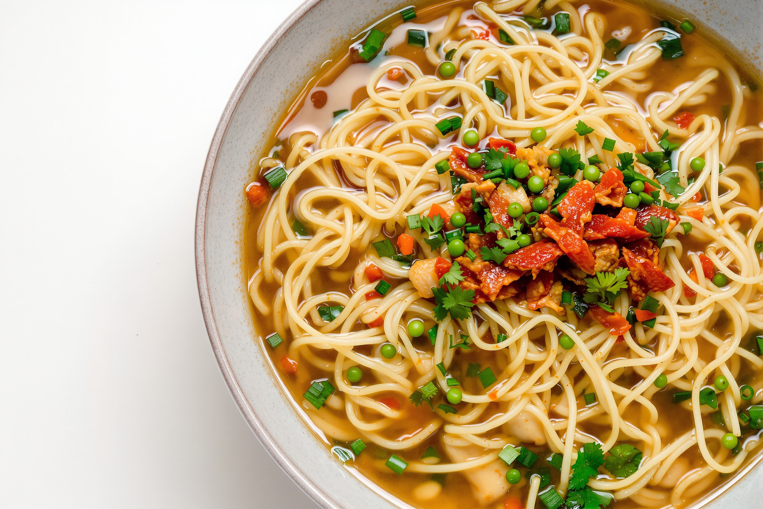 Specimen photograph for Lao-Influenced Herbaceous Chicken Noodle Soup with Red & Green Jeow